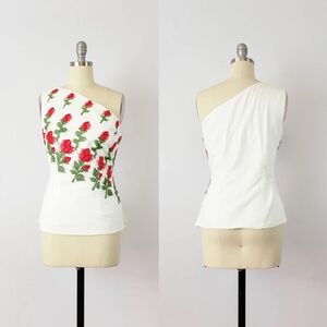 Vintage One Shoulder Rose Blouse by Anne Fogarty
